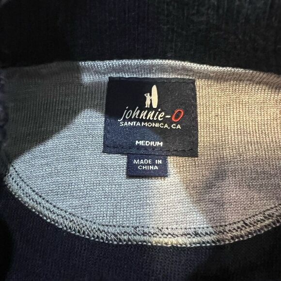 Johnnie O Sweater Mens Medium Blue Merino Wool Blend Quarter Zip Pullover Logo - Picture 6 of 9